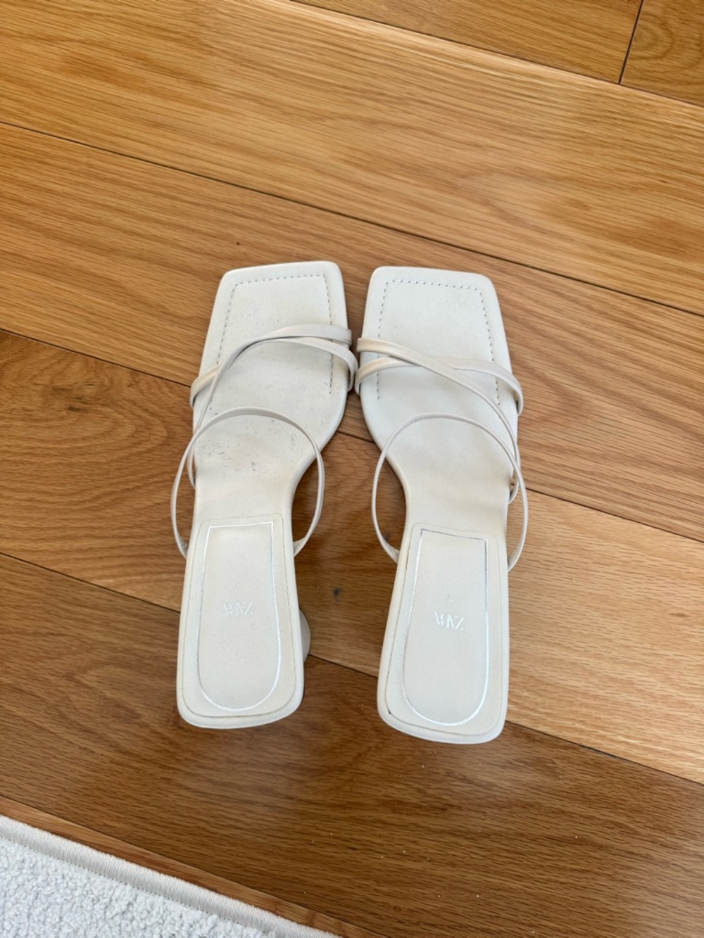Zara Cream Square-Toe Strappy Block-Heeled Sandals